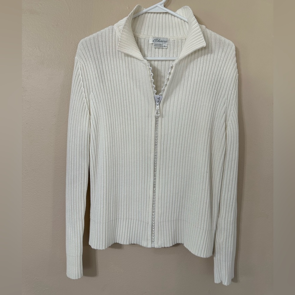 Choice Cardigan Sweater with Rhinestone Zipper Size XL